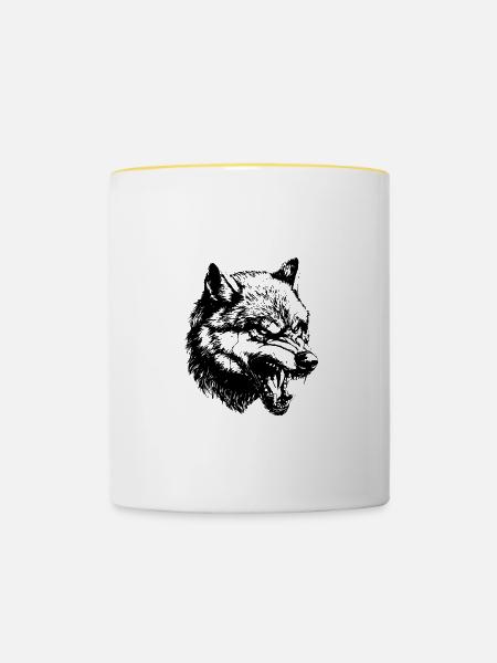 Wolf Kopf - Tasse zweifarbig - Weiß/Gelb