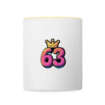 63 Zahl Krone - Tasse zweifarbig - Weiß/Gelb - Vorne