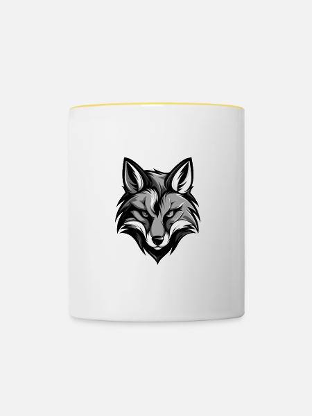 Fuchs Kopf - Tasse zweifarbig - Weiß/Gelb