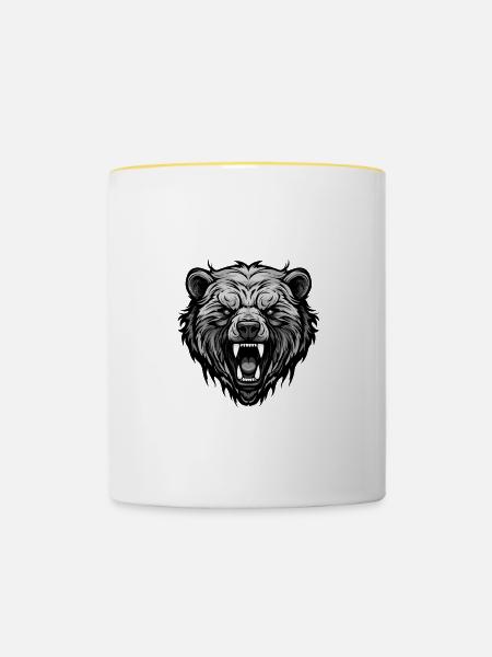 Bär Kopf - Tasse zweifarbig - Weiß/Gelb
