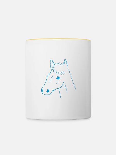 Pferdekopf Zeichnung - Tasse zweifarbig - Weiß/Gelb