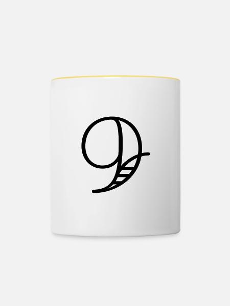 Neun - Zahl - Tasse zweifarbig - Weiß/Gelb