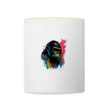 Gorille coloré Splash Art Expression - Mug contrasté - blanc/jaune - Devant