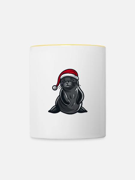 Robbe Tier Weihnachten - Tasse zweifarbig - Weiß/Gelb