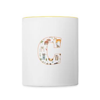 Buchstabe C, Monogramm, Tiermuster - Tasse zweifarbig - Weiß/Gelb - Vorne