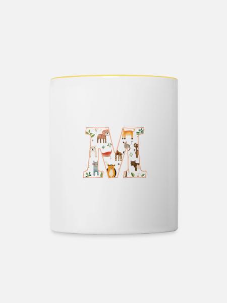 Buchstabe M, Monogramm, Tiermuster - Tasse zweifarbig - Weiß/Gelb