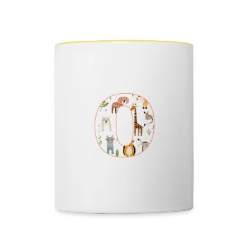 Lettre O, monogramme, imprimé animal - Mug contrasté - blanc/jaune - Devant