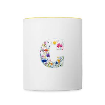 Letter C, Monogram, Floral Pattern - Contrasting Mug - white/yellow - Front