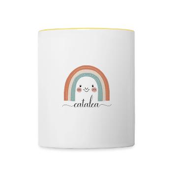 Catalea ! Design arc-en-ciel, personnalisable - Mug contrasté - blanc/jaune - Devant