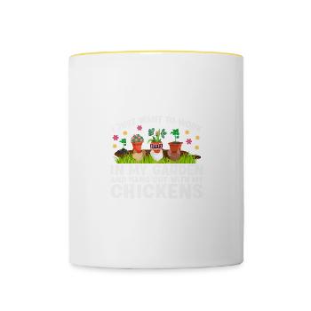 Je veux juste être dans mon jardin avec mes poules - Mug contrasté - blanc/jaune - Devant