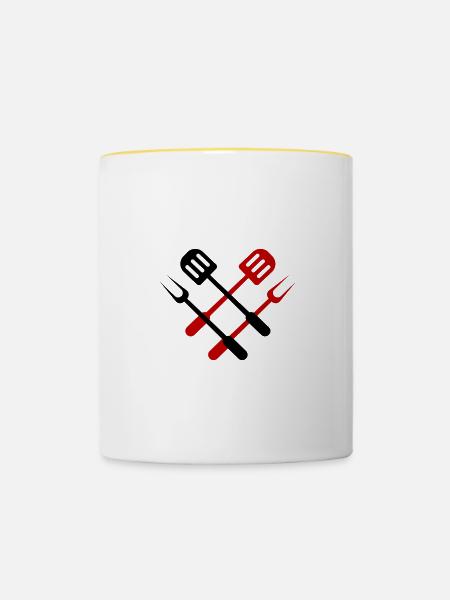 Grillzange Grillen - Tasse zweifarbig - Weiß/Gelb