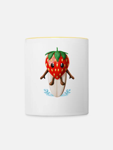 Erdbeere auf Surfboard - Tasse zweifarbig - Weiß/Gelb