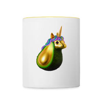 Glückliche Einhorn Avocado - Tasse zweifarbig - Weiß/Gelb - Vorne