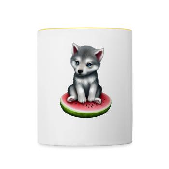 Loup de pastèque - Mug contrasté - blanc/jaune - Devant