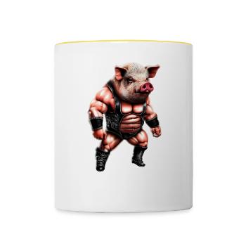 Wrestler Schwein - Tasse zweifarbig - Weiß/Gelb - Vorne