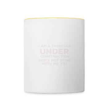 Lustiges Zitat Ich bin ein Christ im Konstruktion - Tasse zweifarbig - Weiß/Gelb - Vorne