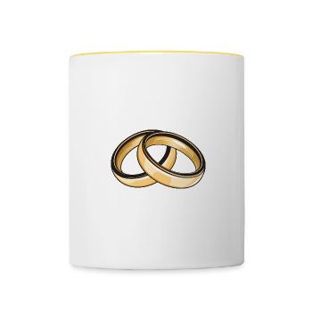 Eheringe Hochzeit - Tasse zweifarbig - Weiß/Gelb - Vorne