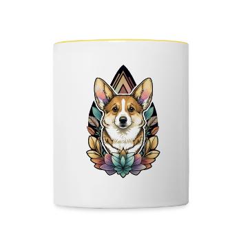 Pembroke Welsh Corgi Mandala Hund Yoga Hunde Tier - Tasse zweifarbig - Weiß/Gelb - Vorne
