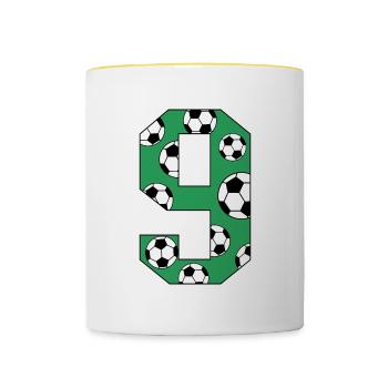 9 Birthday Football Green - Contrasting Mug - white/yellow - Front