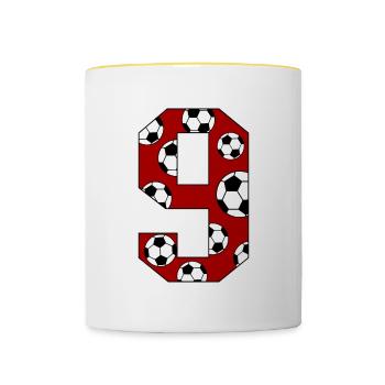 9 Birthday Football Red - Contrasting Mug - white/yellow - Front