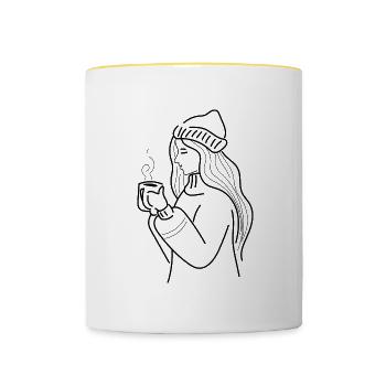 Une fille aime le chocolat chaud, une saison - Mug contrasté - blanc/jaune - Devant