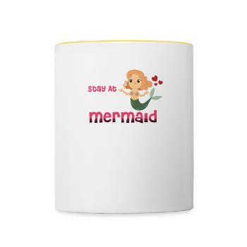 Restez à la maison Sirène - Mug contrasté - blanc/jaune - Devant