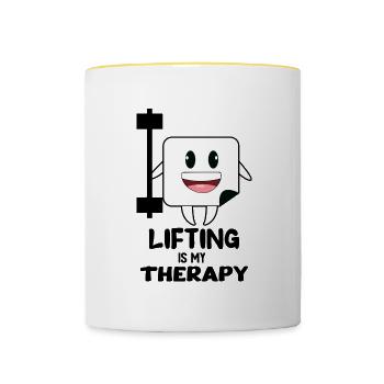 Le levage comme thérapie, gym, entraînement, - Mug contrasté - blanc/jaune - Devant