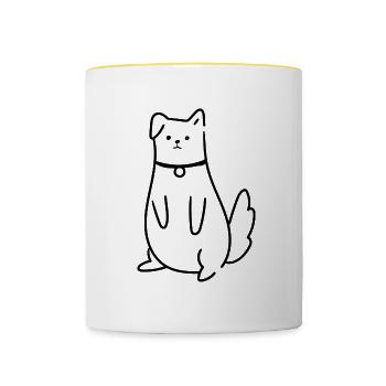 Lustiger Silhouettenhund, süßer Welpe - Tasse zweifarbig - Weiß/Gelb - Vorne