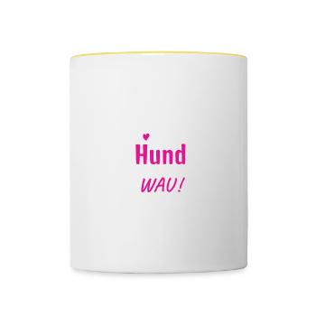 Hundeschule Hundeliebe Hundeliebhaber Spruch Wau! - Tasse zweifarbig - Weiß/Gelb - Vorne