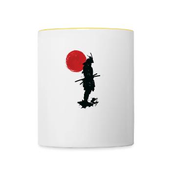 samurai warrior sumi style traditionelles japanisch - Tasse zweifarbig - Weiß/Gelb - Vorne