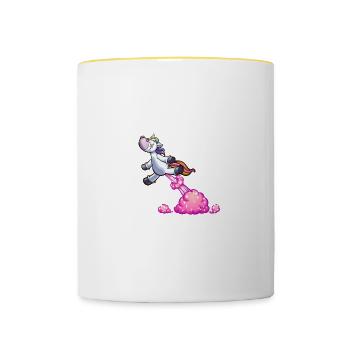 It gauze Unicorn who farts a rainbow humor - Contrasting Mug - white/yellow - Front