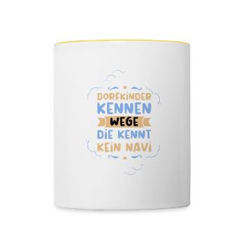 Dorfkind Bauer Landei Landleben Geschenk - Tasse zweifarbig - Weiß/Gelb - Vorne