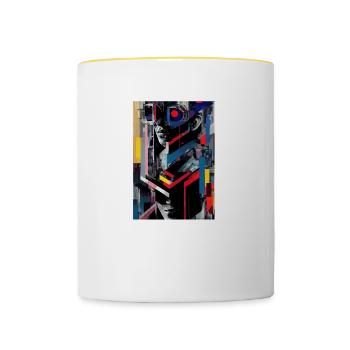 Moderne Musik Kunst Cyber Punk Stil - Tasse zweifarbig - Weiß/Gelb - Vorne