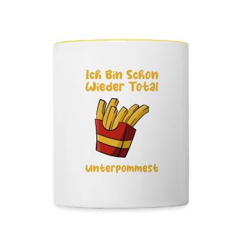 Pommes Unterpommest Fries Geschenk - Tasse zweifarbig - Weiß/Gelb - Vorne