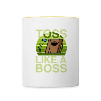 Cornhole Sommer Spiel Geschenk - Tasse zweifarbig - Weiß/Gelb - Vorne