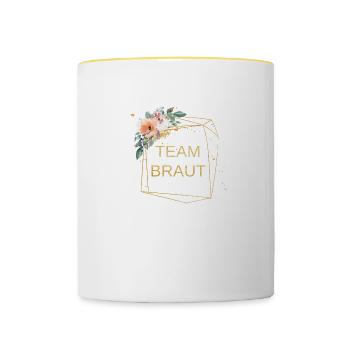 Team Braut! Blumen - Tasse zweifarbig - Weiß/Gelb - Vorne