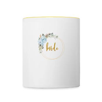 Team Bride! Eukalyptus Blauer Rosen Boho Kranz - Tasse zweifarbig - Weiß/Gelb - Vorne