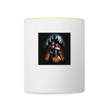 Vampire Couple Halloween Citrouille Chauve-souris Costume - Mug contrasté - blanc/jaune - Devant