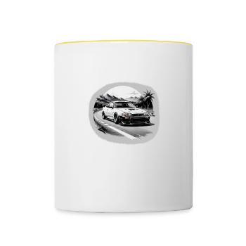 JDM Sportcar tuning Driftcar Voiture Cadeau PS - Mug contrasté - blanc/jaune - Devant