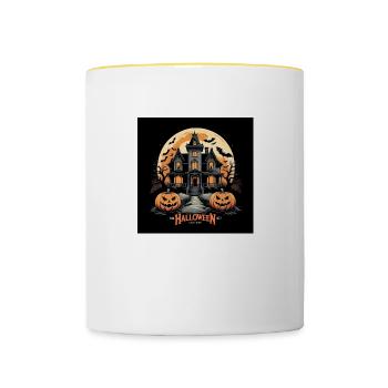 Fantôme Château Halloween Citrouille Chauve-souris - Mug contrasté - blanc/jaune - Devant