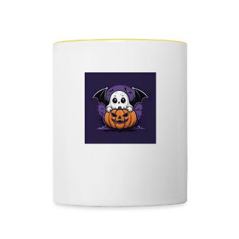 Fantôme Fantôme Halloween Citrouille Chauve-souris - Mug contrasté - blanc/jaune - Devant