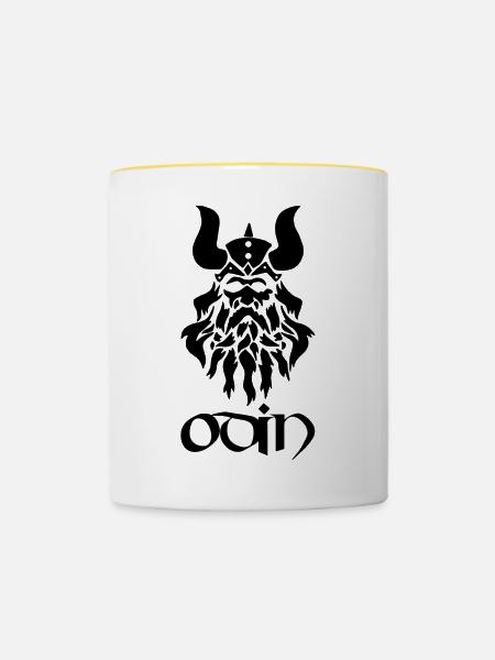 Nordischer Gott Odin (schwarz) - Tasse zweifarbig - Weiß/Gelb