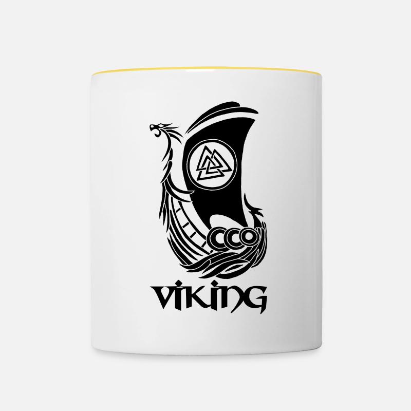 Symbole viking d'un drakkar noir - Mug contrasté - blanc/jaune