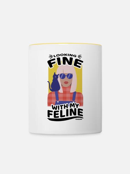 Katzenmama - Tasse zweifarbig - Weiß/Gelb