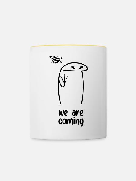 Alien Wir kommen - Tasse zweifarbig - Weiß/Gelb