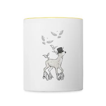 Hirsch Vintage Retro Old School Fantasy Wildtiere - Tasse zweifarbig - Weiß/Gelb - Vorne