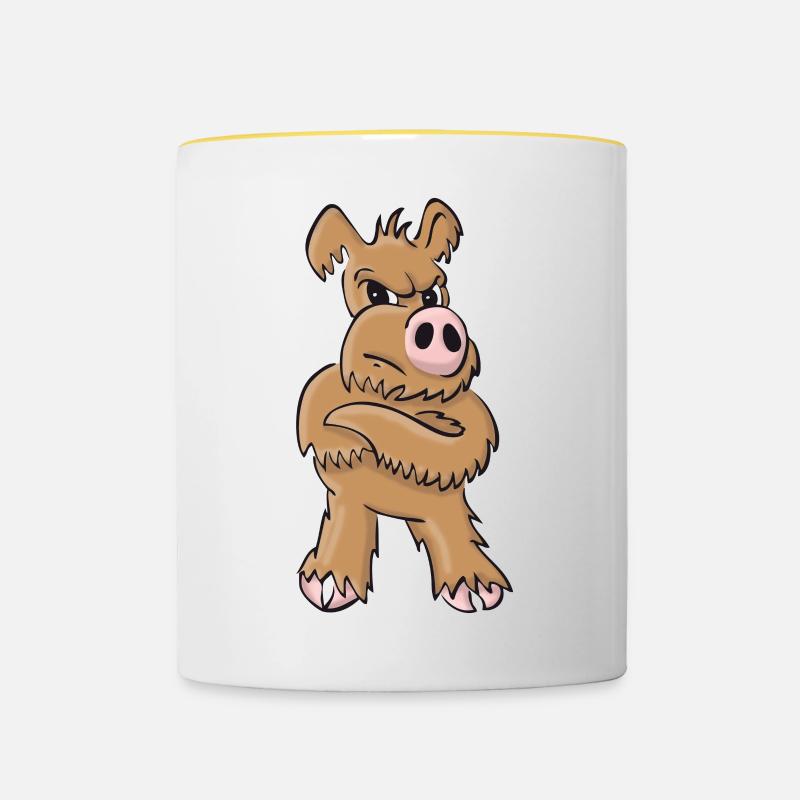 Chien plus faible debout - Mug contrasté - blanc/jaune