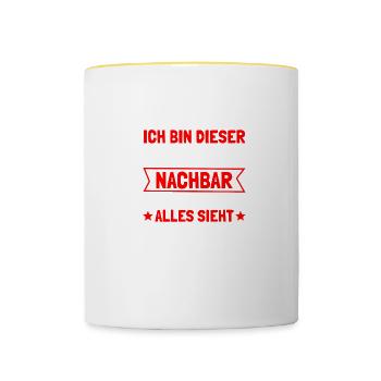 Nachbar der alles weiß Nachbarn Nachbarschaft - Tasse zweifarbig - Weiß/Gelb - Vorne