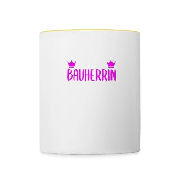 Ich bin die Bauherrin Richtfest - Tasse zweifarbig - Weiß/Gelb - Vorne
