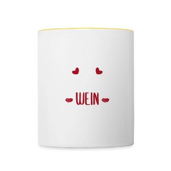 Ich gehe jetzt zur Nachbarin Wein trinken - Tasse zweifarbig - Weiß/Gelb - Vorne